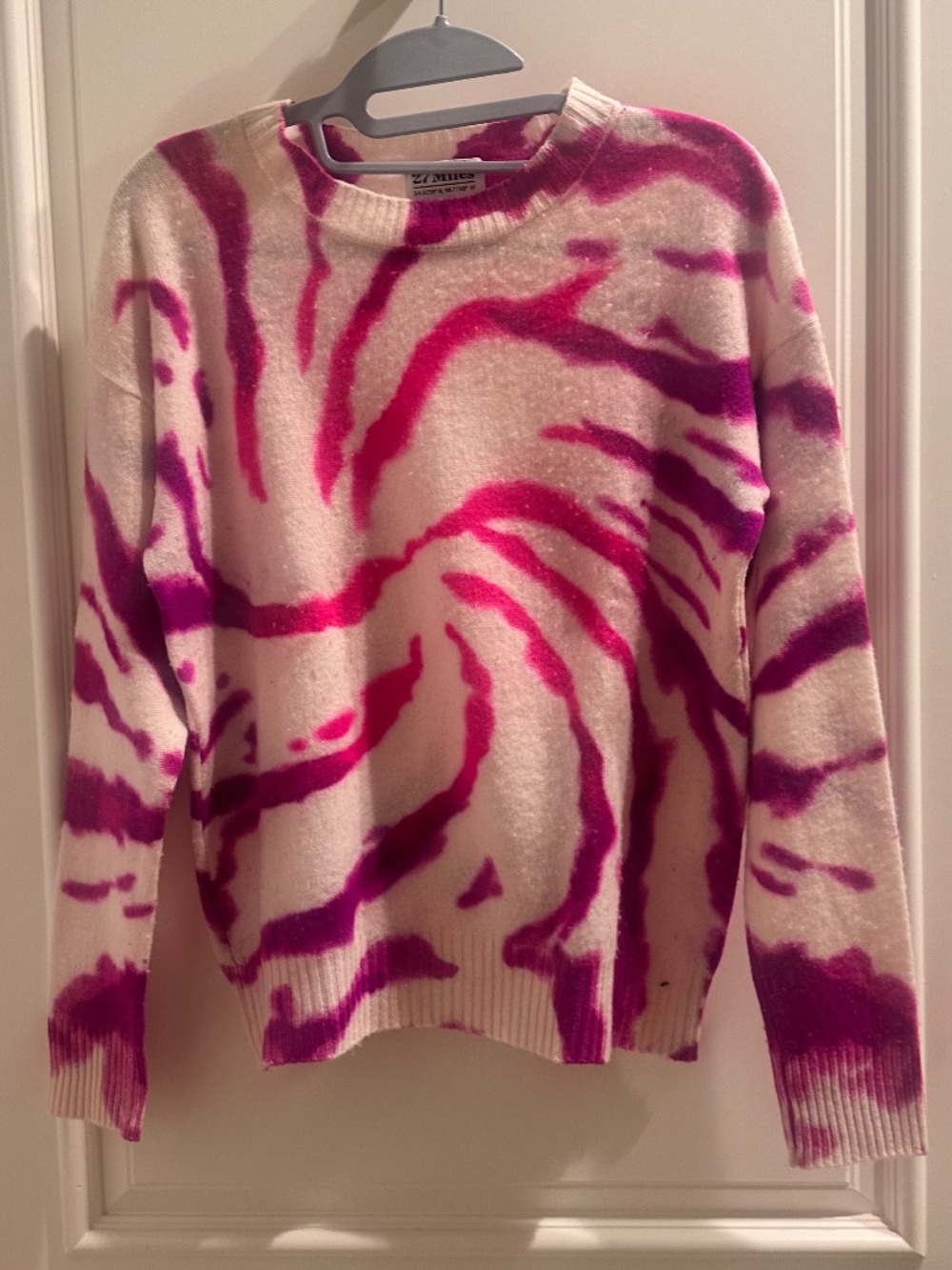 27 Miles Pink Zebra Print Crewneck Sweater